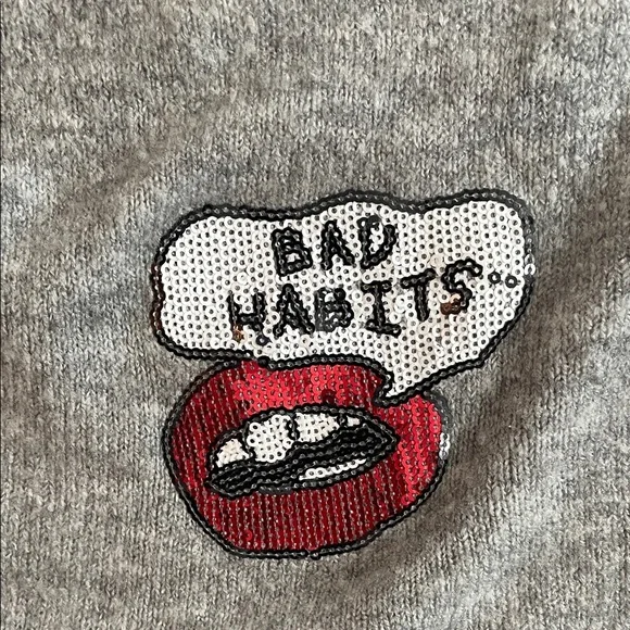 LOVE & LEGEND Whimsi Avant Garde Gray Knit Graphic Appliqué Embroidered Sweater - Picture 4 of 12